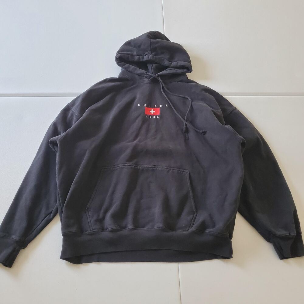 Black Hooded Sweatshirt with Red Logo - Women Tops